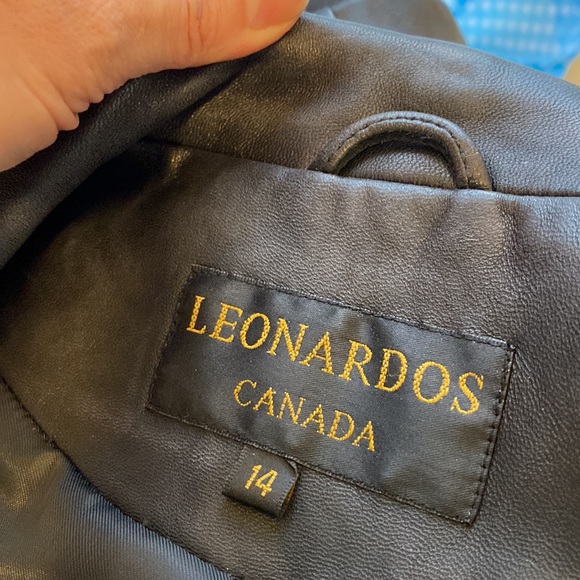 CANADIAN Leather Jacket Black Tailored EUC Sz 14 Large Leonardos Blazer Buttons - Picture 13 of 16